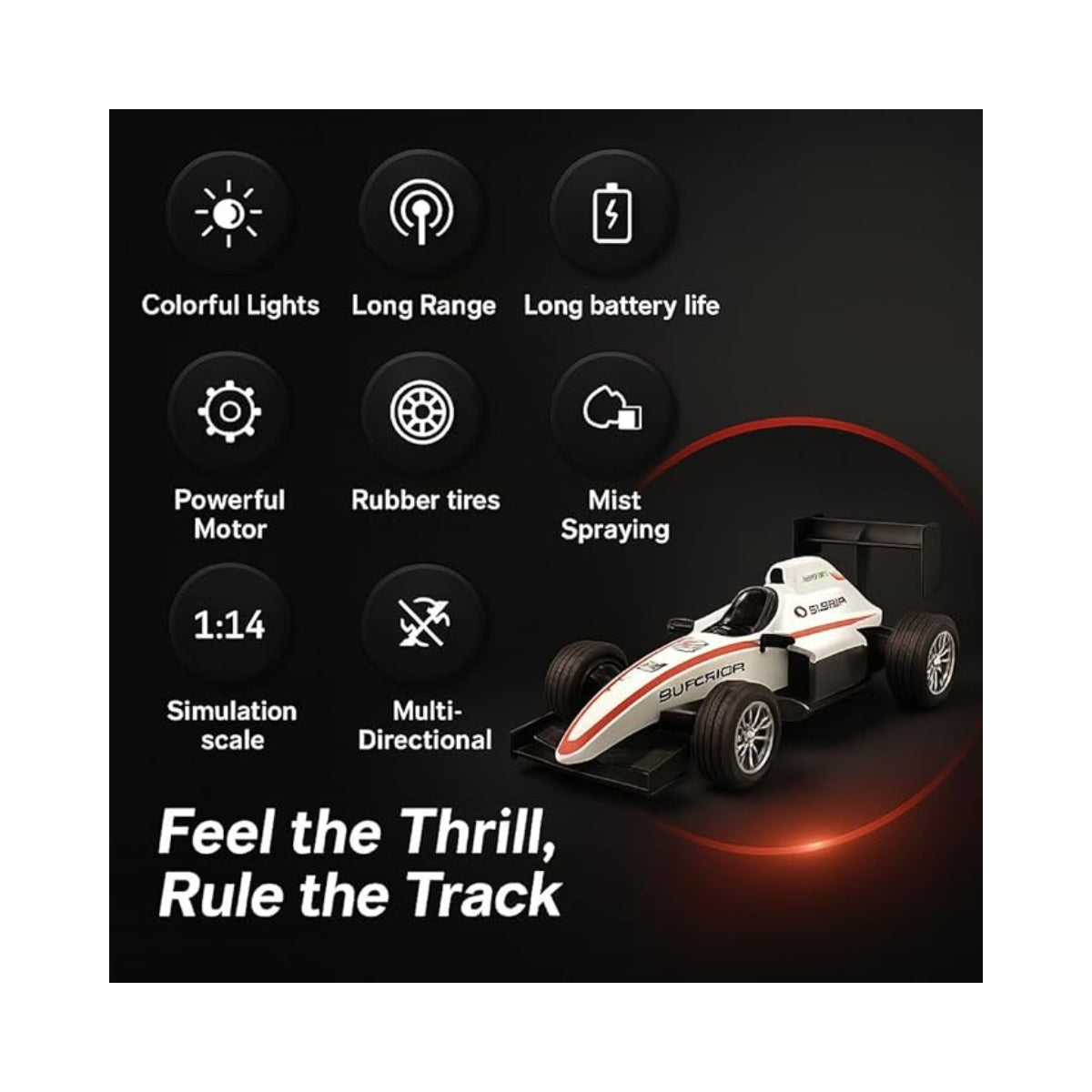 RC Speed Formula F1 Car, 1:14 Scale, Remote Control, Rechargeable, with Smoke Spray, Realistic Sound & Light