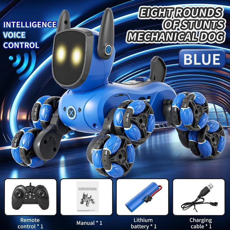 RC Stunt Robot Dog – 8-Wheel Drifting Mechanical Puppy Toy with Lights & Remote Control
