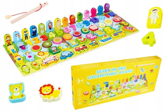 Montessori 7-in-1 Preschool Learning Toy – Alphabet, Math & Fishing Board