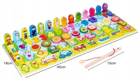 Montessori 7-in-1 Preschool Learning Toy – Alphabet, Math & Fishing Board