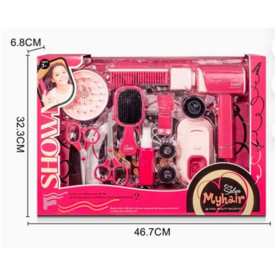 13 Pcs - Pretend Play Hair Salon Set for Girls with Functional Hairdryer
