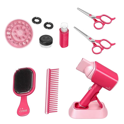 13 Pcs - Pretend Play Hair Salon Set for Girls with Functional Hairdryer