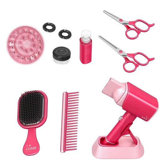 13 Pcs - Pretend Play Hair Salon Set for Girls with Functional Hairdryer
