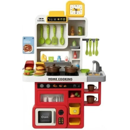 65 Pcs - Western Kitchen Pretend Play Set – Light, Sound & Water Spray Cooking Toy