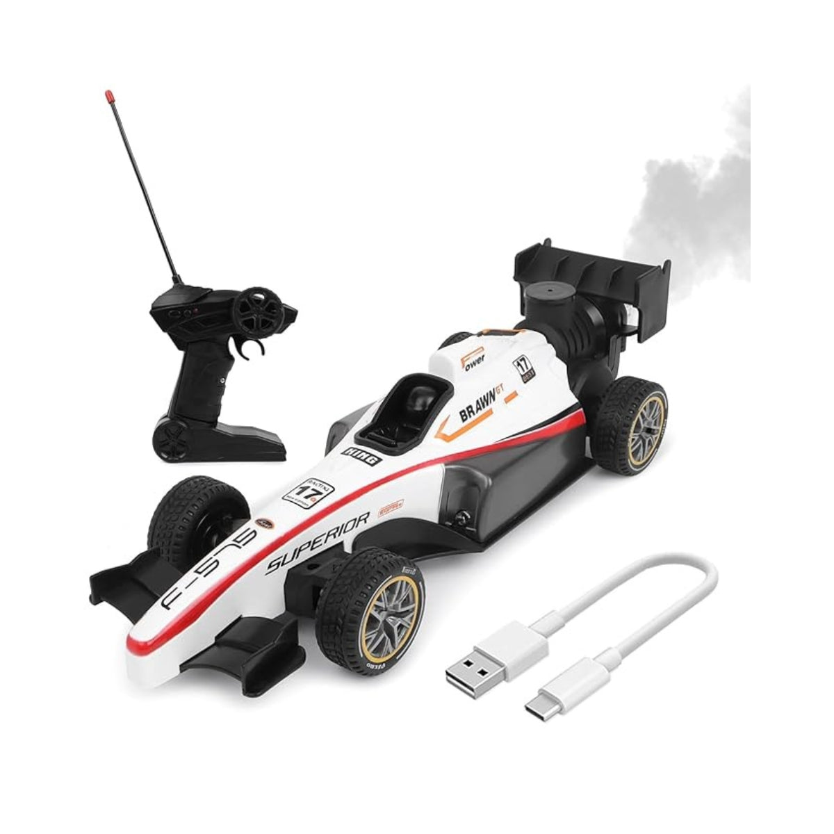 RC Speed Formula F1 Car, 1:14 Scale, Remote Control, Rechargeable, with Smoke Spray, Realistic Sound & Light
