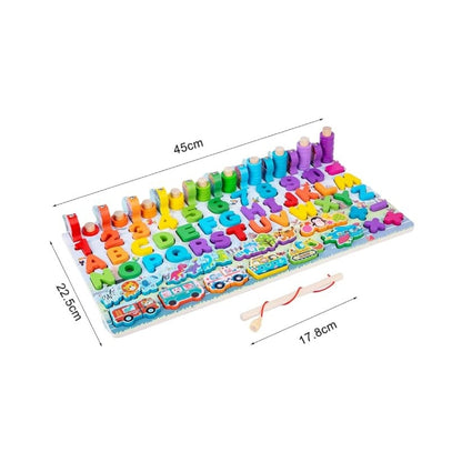 6 in 1 Wooden Montessori Learning Board – Alphabet, Number & Magnetic Fishing Game Fun!