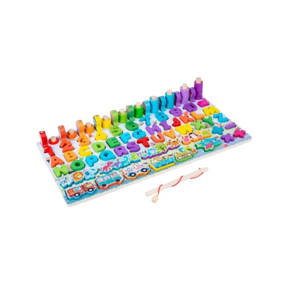 6 in 1 Wooden Montessori Learning Board – Alphabet, Number & Magnetic Fishing Game Fun!