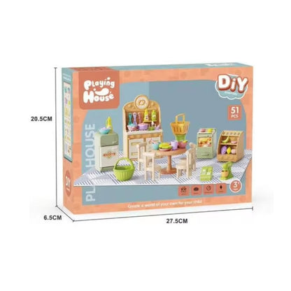 51-Piece DIY Mini Kitchen Playset for Children, with Various Cooking Utensils and Accessories for Pretend Play at Home.