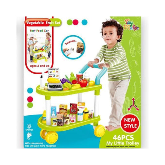 Vegetable, Fruit Set & Fast Food Cart Mobile Trolley for Kids