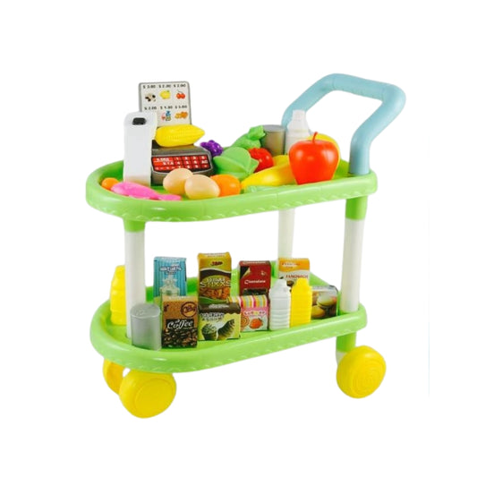 Vegetable, Fruit Set & Fast Food Cart Mobile Trolley for Kids