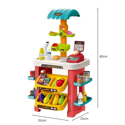 49-PCS Kids Pretend Play Market Store Set with Shopping Accessories & Scanner