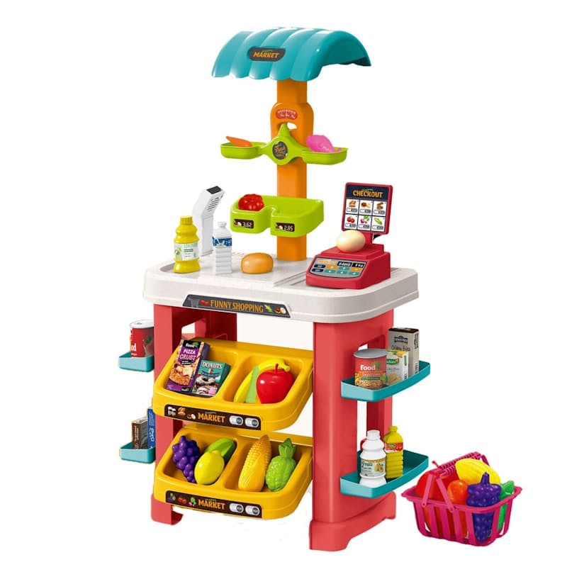 49-PCS Kids Pretend Play Market Store Set with Shopping Accessories & Scanner