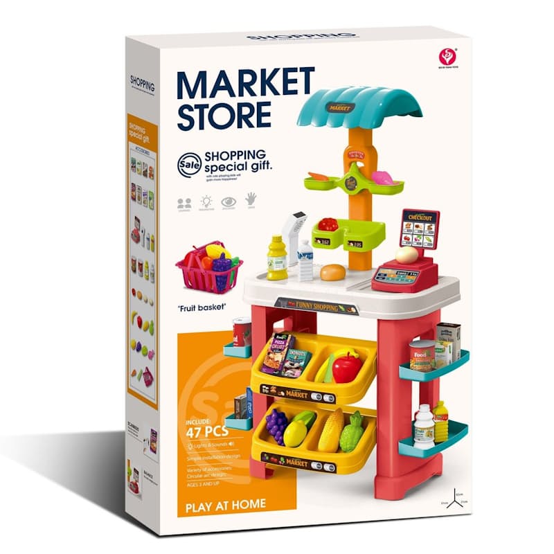 49-PCS Kids Pretend Play Market Store Set with Shopping Accessories & Scanner