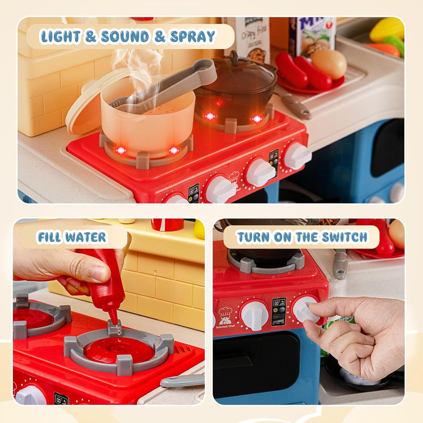 Deluxe Home Chef Kids Kitchen Playset with Running Water, Steam Stove, Lights & Sounds