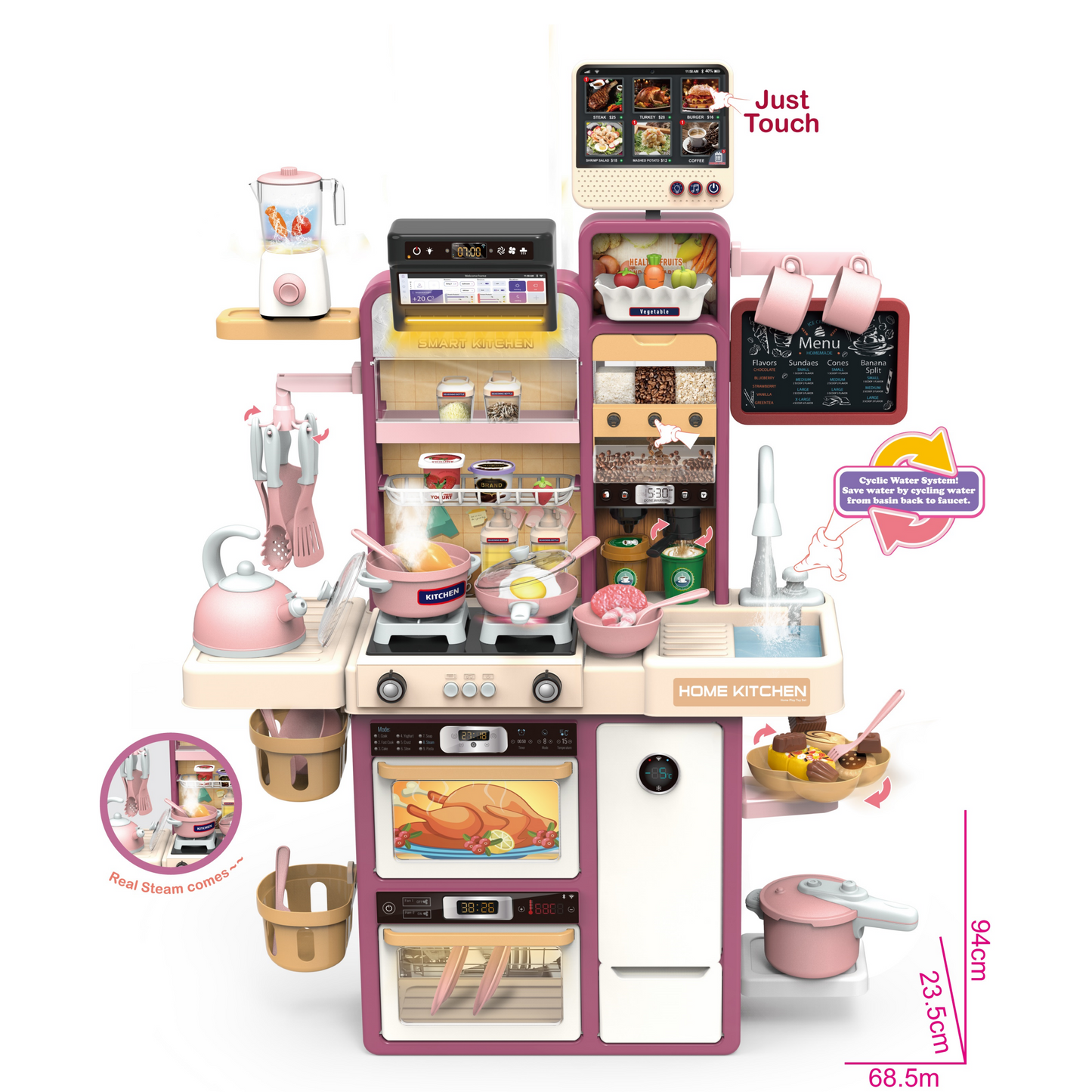 Dream Kitchen DIY Kids Play Set with Smoke, Lights, Sounds & Running Water – 37" Interactive Pretend Play Kitchen