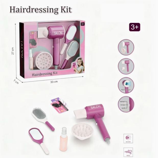 Girls Hair Salon Toy Kit with Functional Hairdryer & Styling Accessories