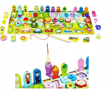 Montessori 7-in-1 Preschool Learning Toy – Alphabet, Math & Fishing Board