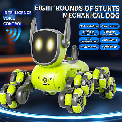 RC Stunt Robot Dog – 8-Wheel Drifting Mechanical Puppy Toy with Lights & Remote Control