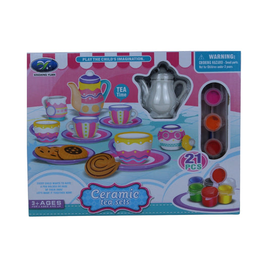 Paint-Your-Own Ceramic Tea Set - 21-Piece DIY Craft Kit