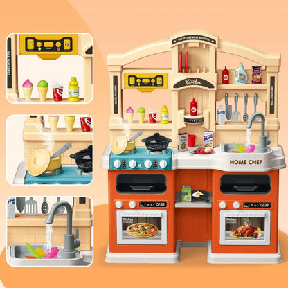 Deluxe Home Chef Kids Kitchen Playset with Running Water, Steam Stove, Lights & Sounds