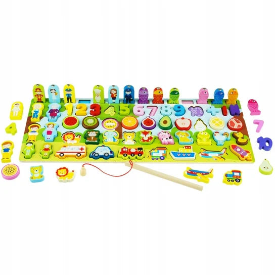 Montessori 7-in-1 Preschool Learning Toy – Alphabet, Math & Fishing Board