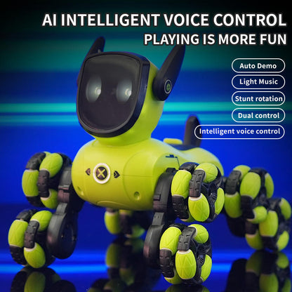 RC Stunt Robot Dog – 8-Wheel Drifting Mechanical Puppy Toy with Lights & Remote Control