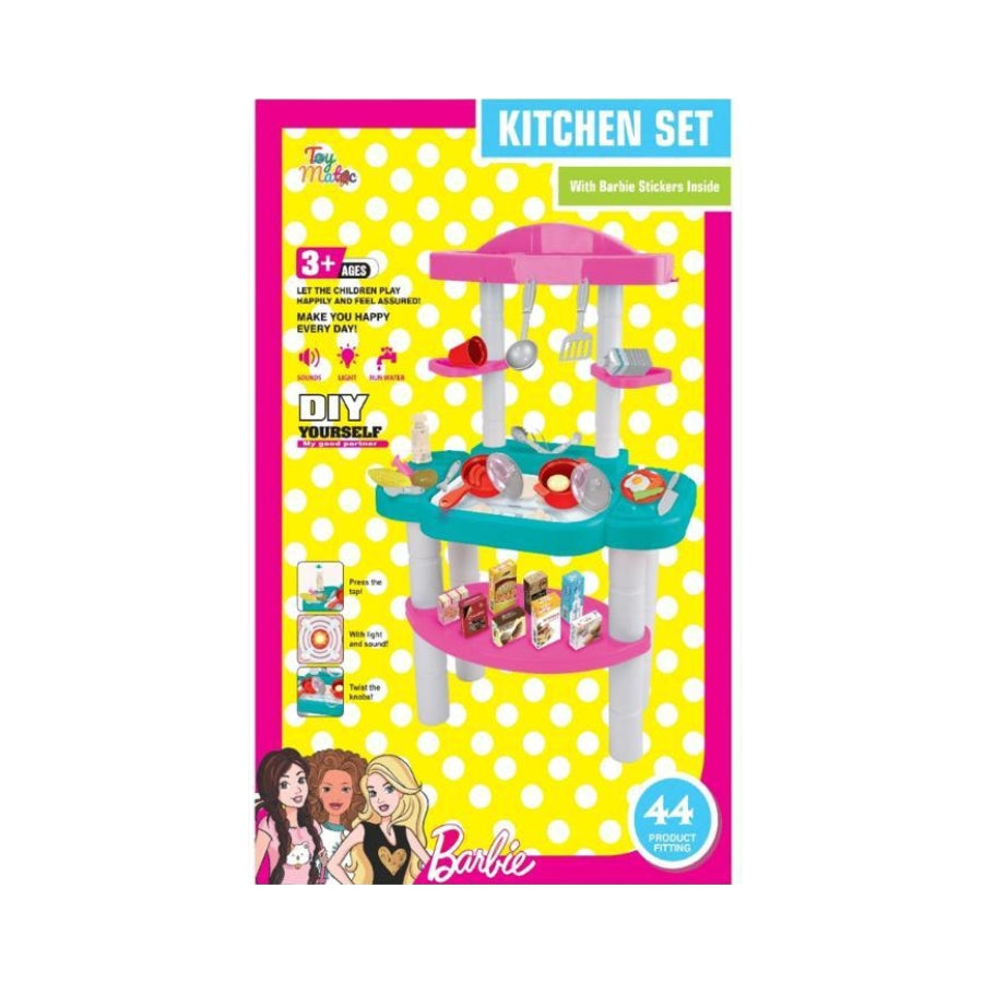 Barbie Kitchen Set - DIY Play Kitchen with Sound, Light & Water Features