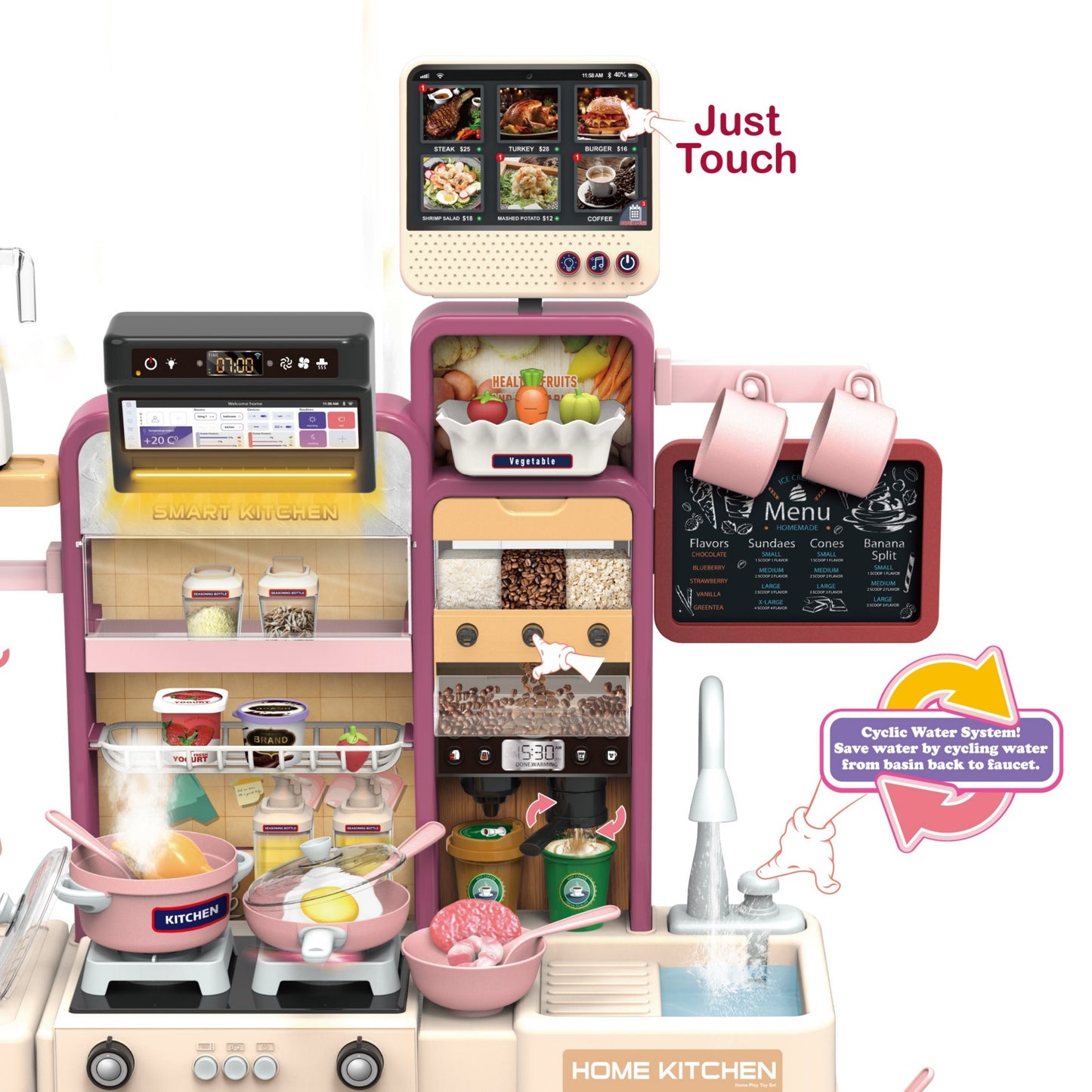 Dream Kitchen DIY Kids Play Set with Smoke, Lights, Sounds & Running Water – 37" Interactive Pretend Play Kitchen