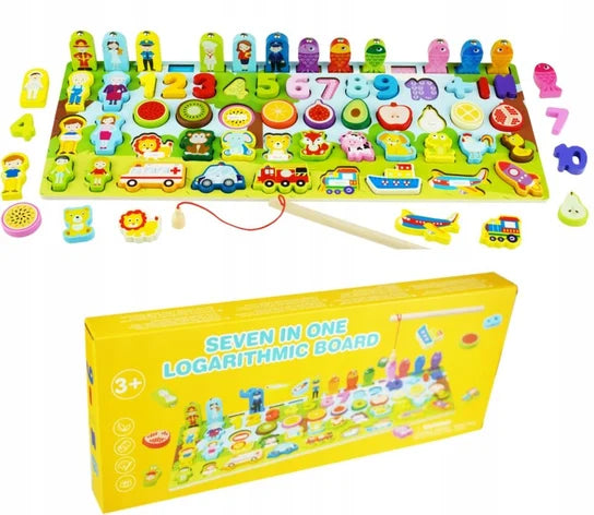 Montessori 7-in-1 Preschool Learning Toy – Alphabet, Math & Fishing Board
