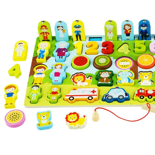 Montessori 7-in-1 Preschool Learning Toy – Alphabet, Math & Fishing Board