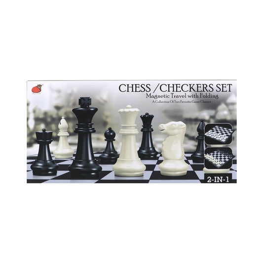 2-in-1 Premium Magnetic Chess & Checkers Travel Set - Folding Board Game