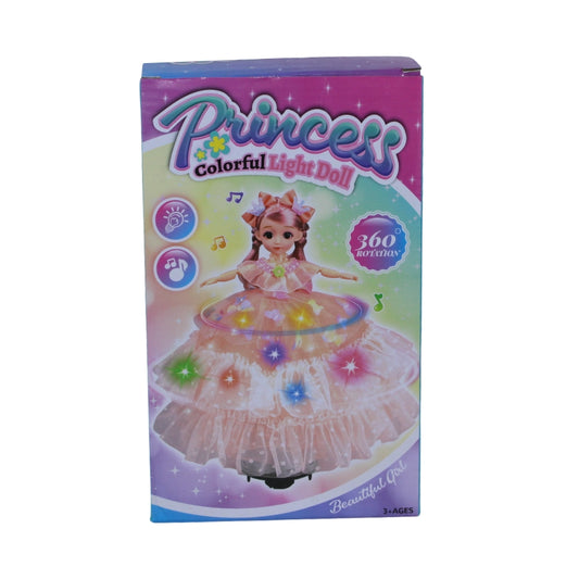 Princess Colorful Light Doll - 360° Rotating Musical Dancing Doll with LED Lights