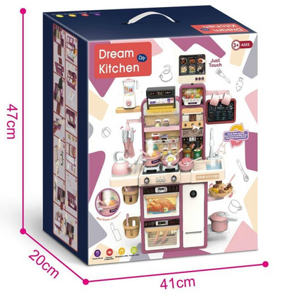 Dream Kitchen DIY Kids Play Set with Smoke, Lights, Sounds & Running Water – 37" Interactive Pretend Play Kitchen