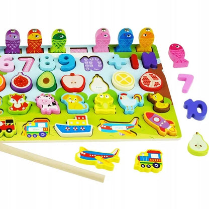 Montessori 7-in-1 Preschool Learning Toy – Alphabet, Math & Fishing Board