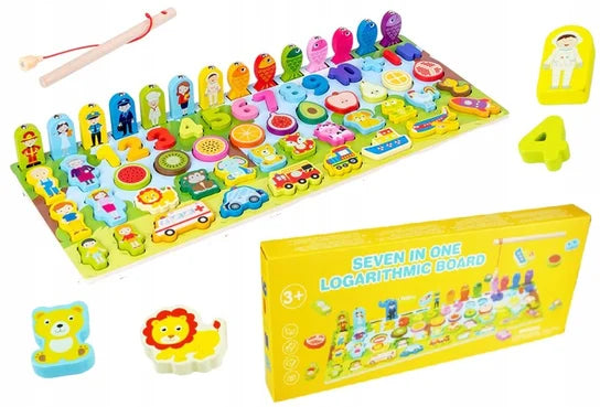 Montessori 7-in-1 Preschool Learning Toy – Alphabet, Math & Fishing Board