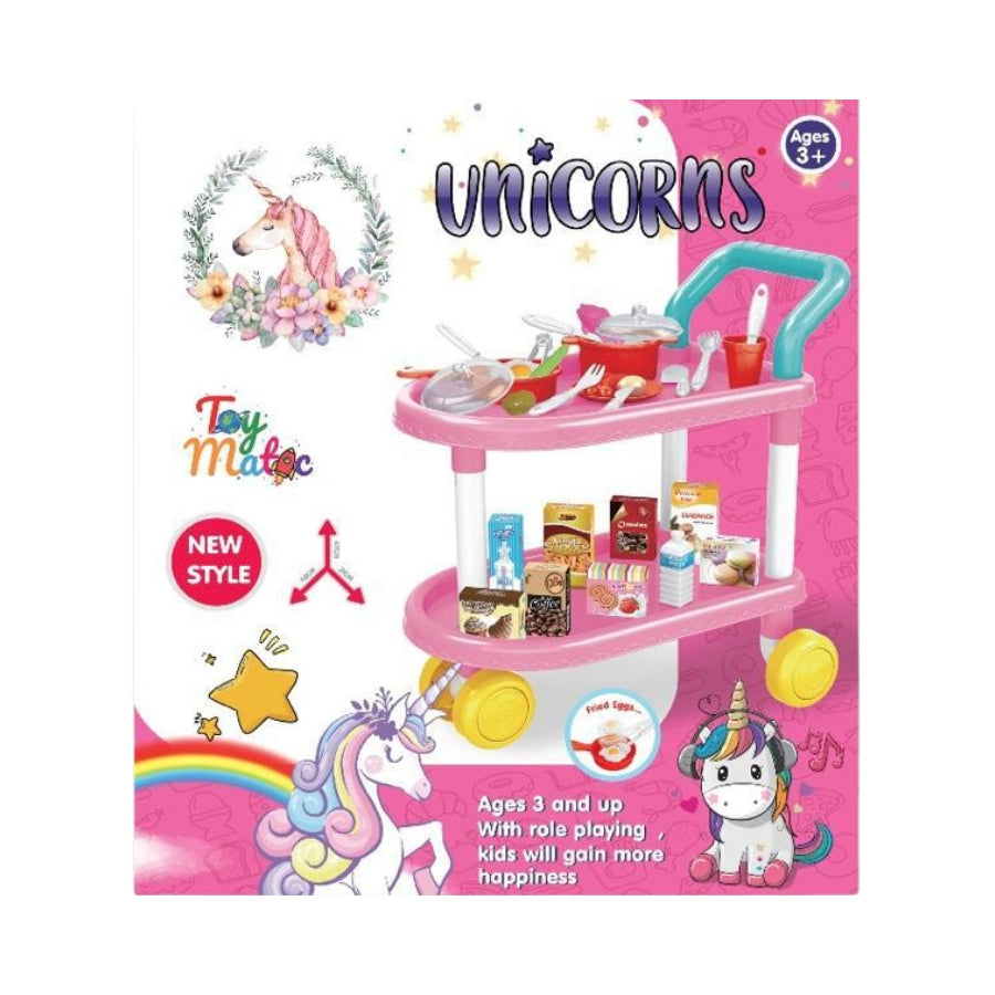 Deluxe Unicorn Kitchen Cart Play Set - My Little Trolley with Complete Cooking Accessories