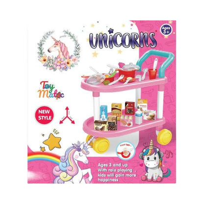 Deluxe Unicorn Kitchen Cart Play Set - My Little Trolley with Complete Cooking Accessories