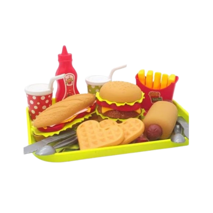 Kids Fast Food Pretend Play Set - 18 Pieces – Burger, Sadwich & Fries