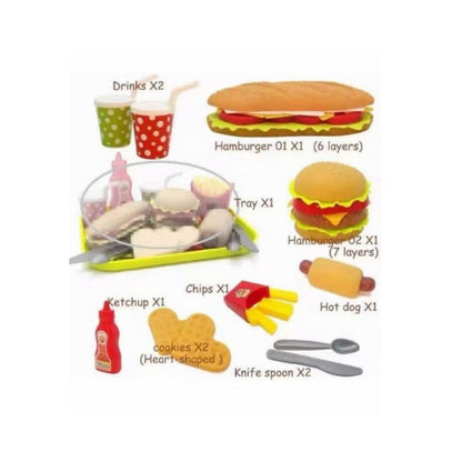 Kids Fast Food Pretend Play Set - 18 Pieces – Burger, Sadwich & Fries