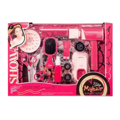 13 Pcs - Pretend Play Hair Salon Set for Girls with Functional Hairdryer