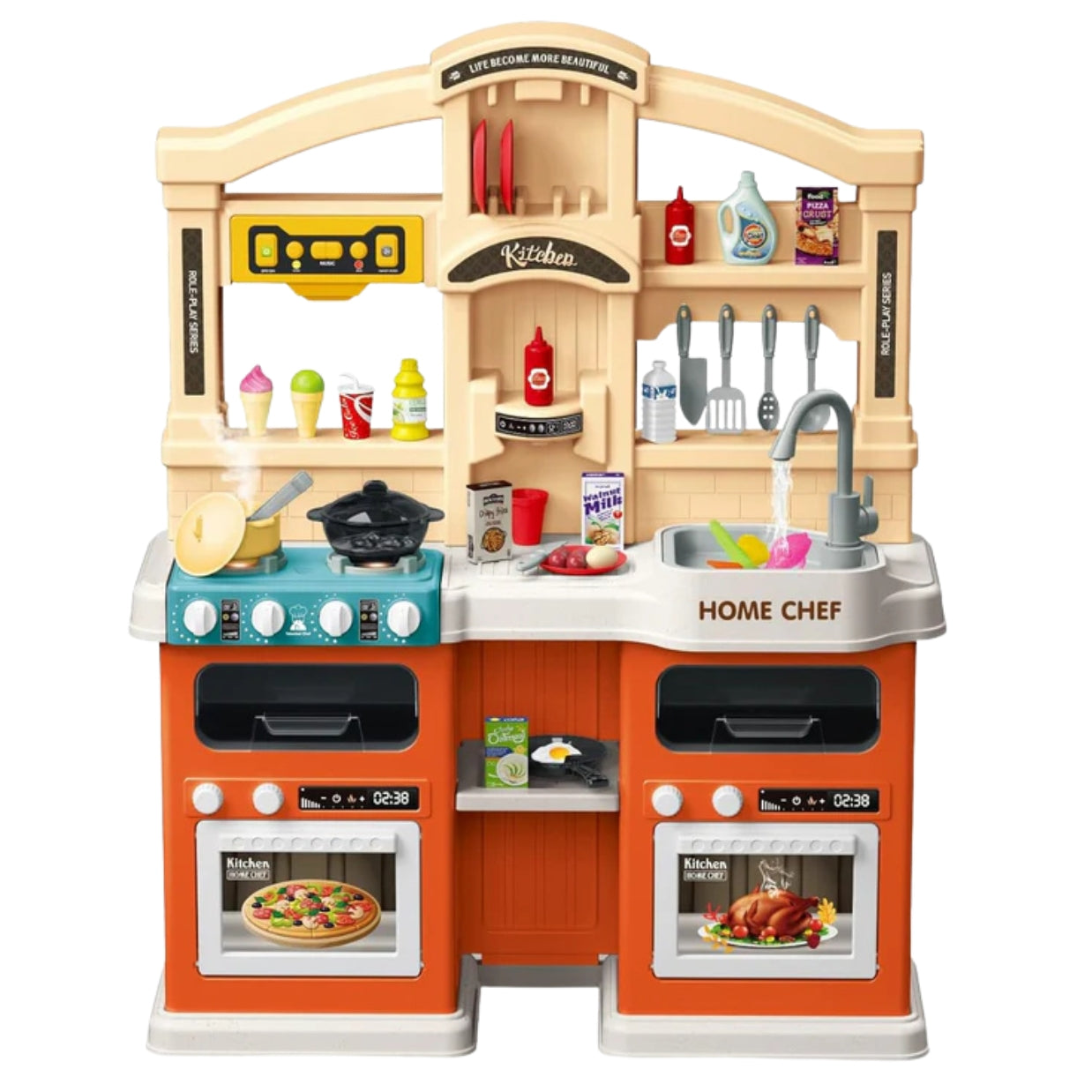 Deluxe Home Chef Kids Kitchen Playset with Running Water, Steam Stove, Lights & Sounds