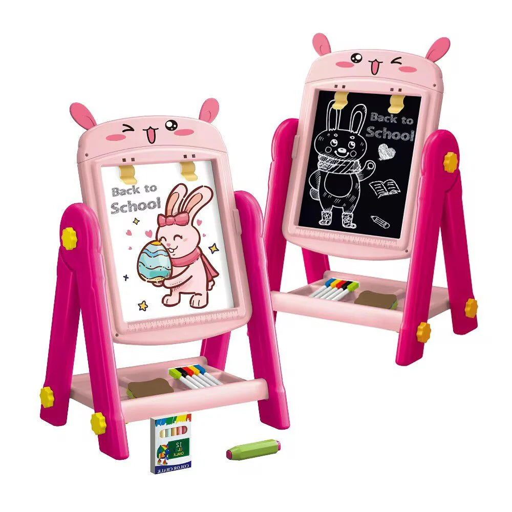 2-in-1 Kids Double-Sided Drawing Board with Chalk & Markers – Ages 3+