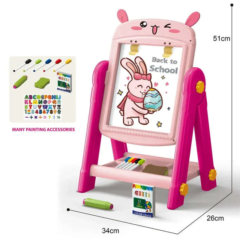 2-in-1 Kids Double-Sided Drawing Board with Chalk & Markers – Ages 3+