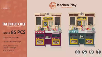 Deluxe Home Chef Kids Kitchen Playset with Running Water, Steam Stove, Lights & Sounds